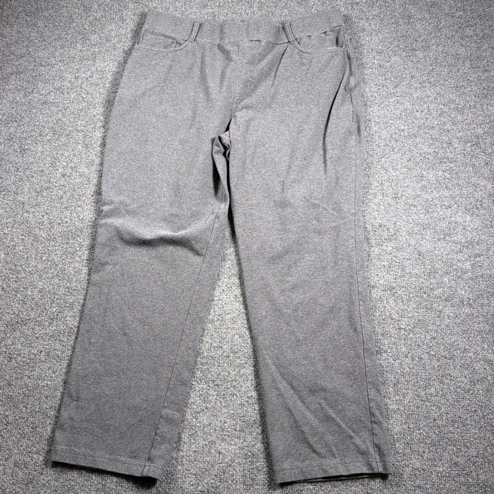 LL Bean Perfect Fit Pants Women XL Petite Gray Pull On Straight Wide Leg Casual